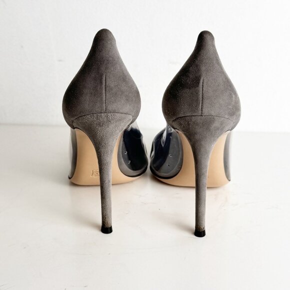 Gianvito Rossi Brown Suede and PVC Plexi Pointed Toe Pumps Size 38 - Picture 6 of 8